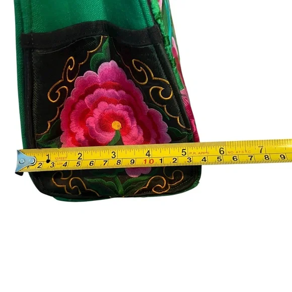 Handcrafted Floral Embroidered Shoulder Green Tote Bag – Unbranded, New - Picture 11 of 11